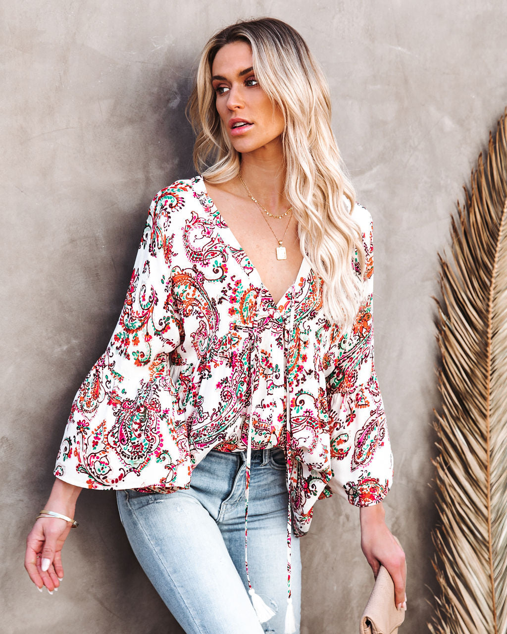 On Repeat Printed Button Down Babydoll Top