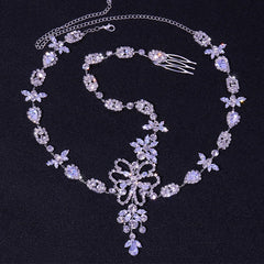 Sparkly Plated Crystal Embellished Bridal Head Chain - Silver