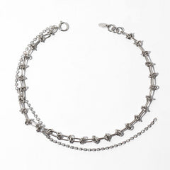 Sparkly Rhinestone Embellished Layered Chain Choker Necklace - Silver