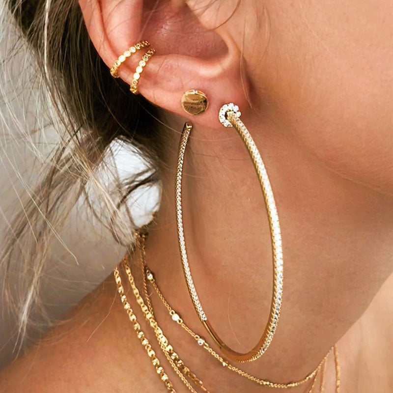 Sparkly Rhinestone Embellished Metal Hoop Earrings - Gold