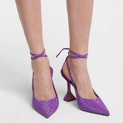Sparkly Rhinestone Embellished Slingback Strappy Heeled Sandals - Purple