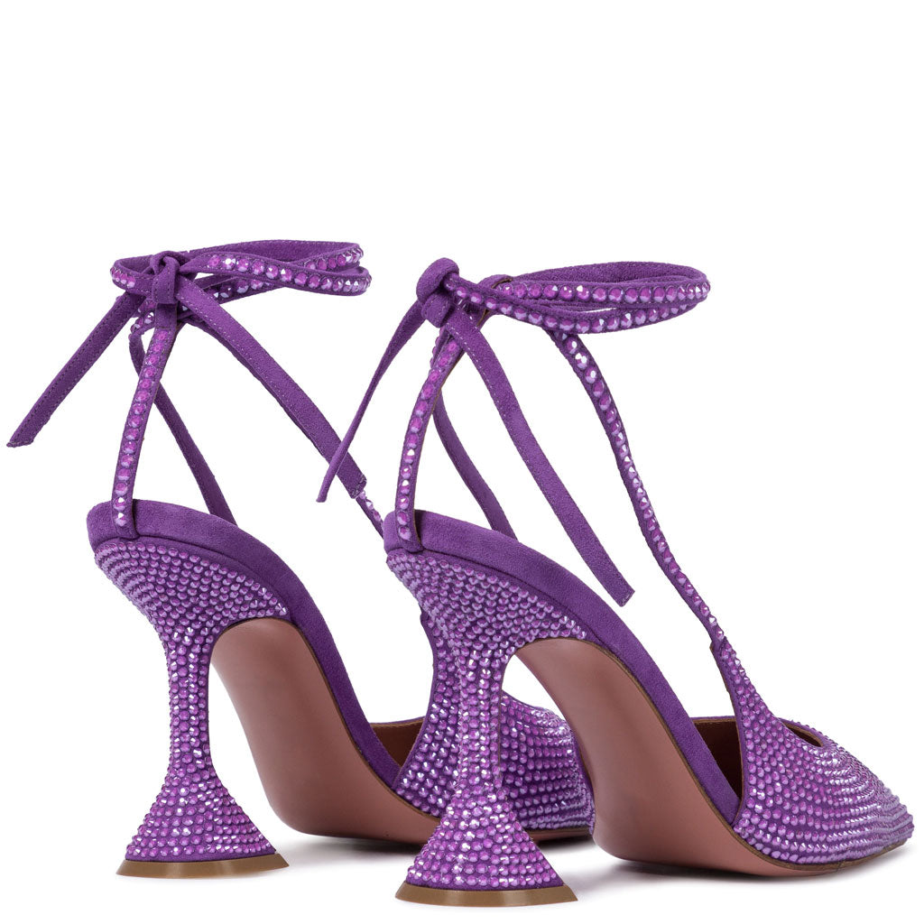 Sparkly Rhinestone Embellished Slingback Strappy Heeled Sandals - Purple