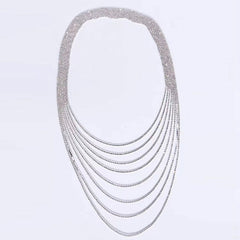 Sparkly Rhinestone Embellished Tassel Layered Backdrop Necklace - Silver
