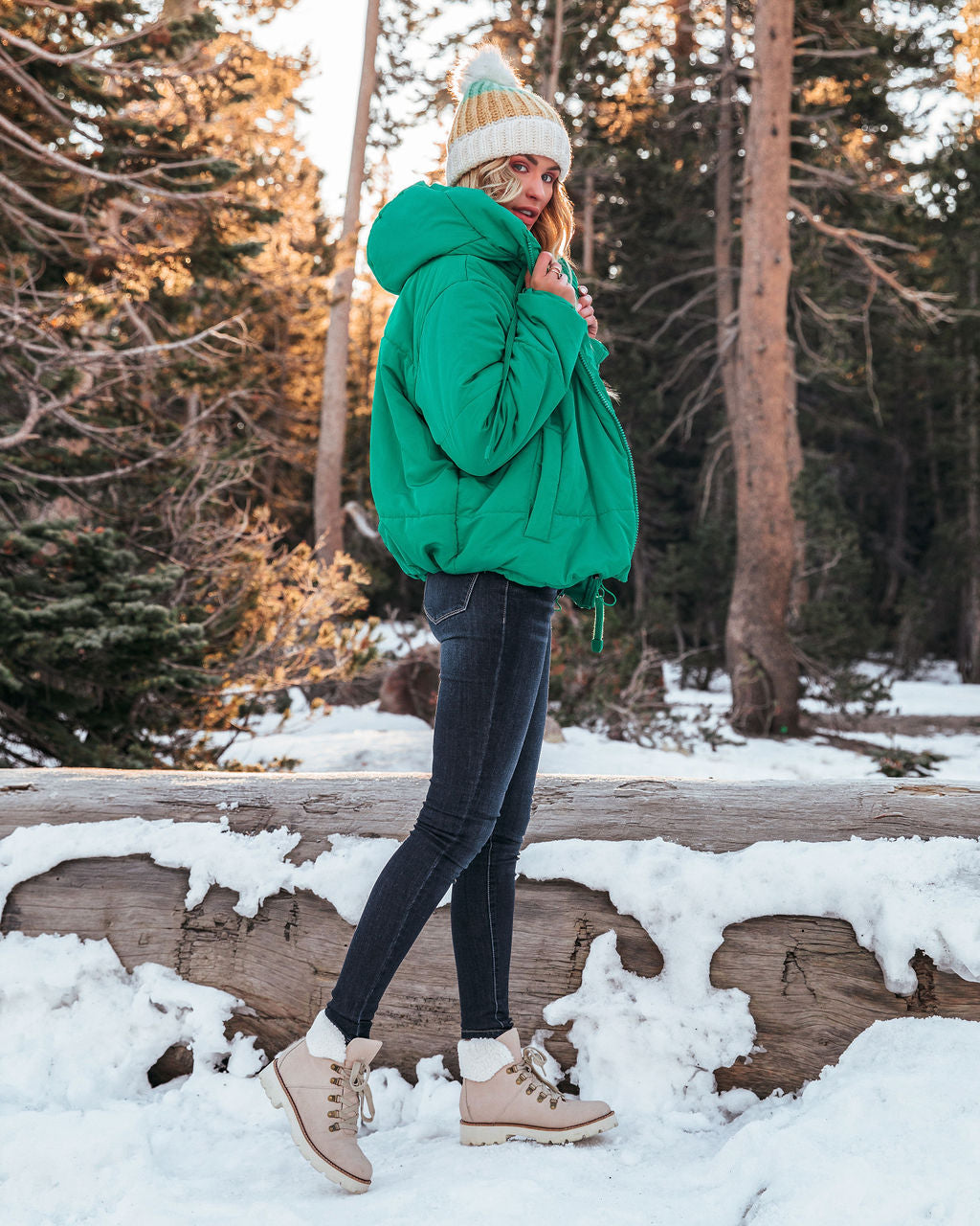 Stay Awhile Pocketed Hooded Puffer Jacket - Kelly Green