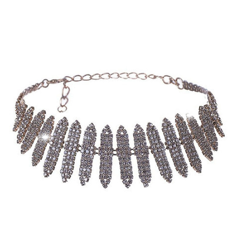 Stylish Rhinestone Embellished Plated Choker Necklace - Silver