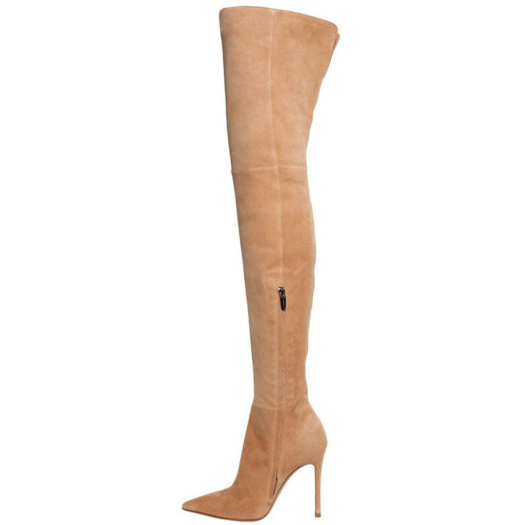 Stylish Suede Pointed Toe Over-knee Stiletto Boots - Camel