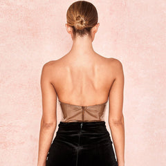 Sweetheart Strapless Push Up Leather Bodysuit - Coffee