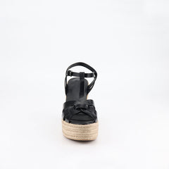 Trendy Ankle Strap Open Toe Braided Platform Espadrille Wedges - Black