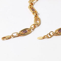 Trendy Gold-Tone Rhinestone Embellished Hoop Chain Bracelet - Gold