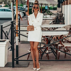 Trendy Long Sleeve Double Breasted Lapel Blazer Mini Dress - White