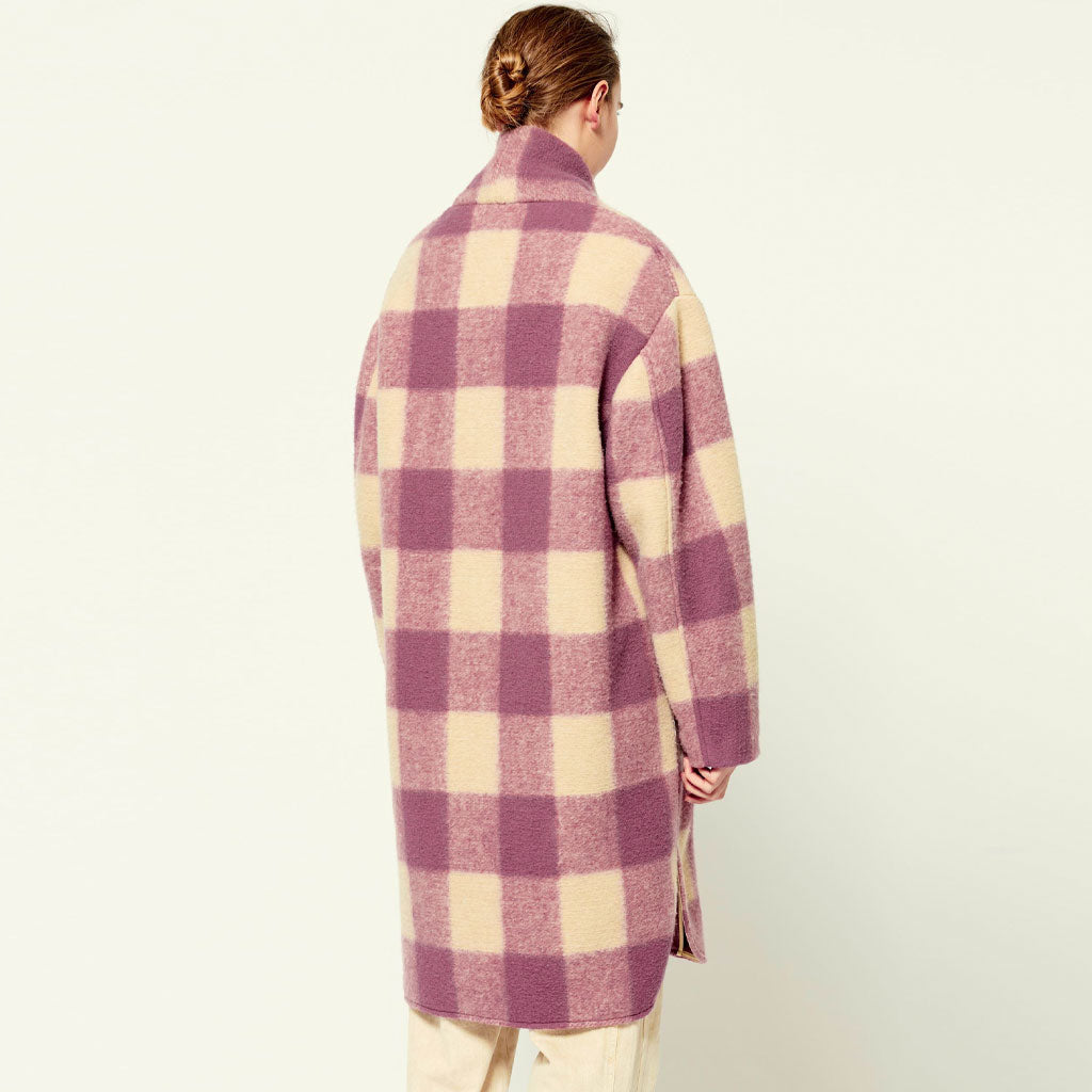 Trendy Long Sleeve Single Breasted Wool Blend Check Coat - Rose