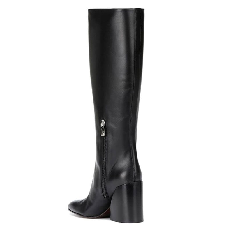 Trendy Pointed Toe Knee High Geometric Heeled Boots - Black