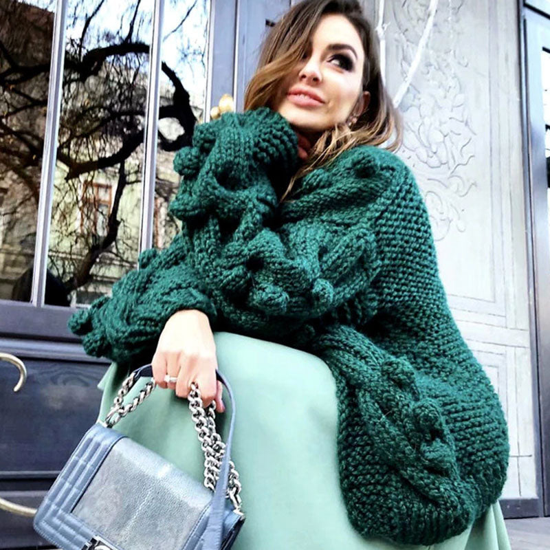 Trendy Pom Pom Trimmed Cable Knit Sweater Cardigan - Emerald Green