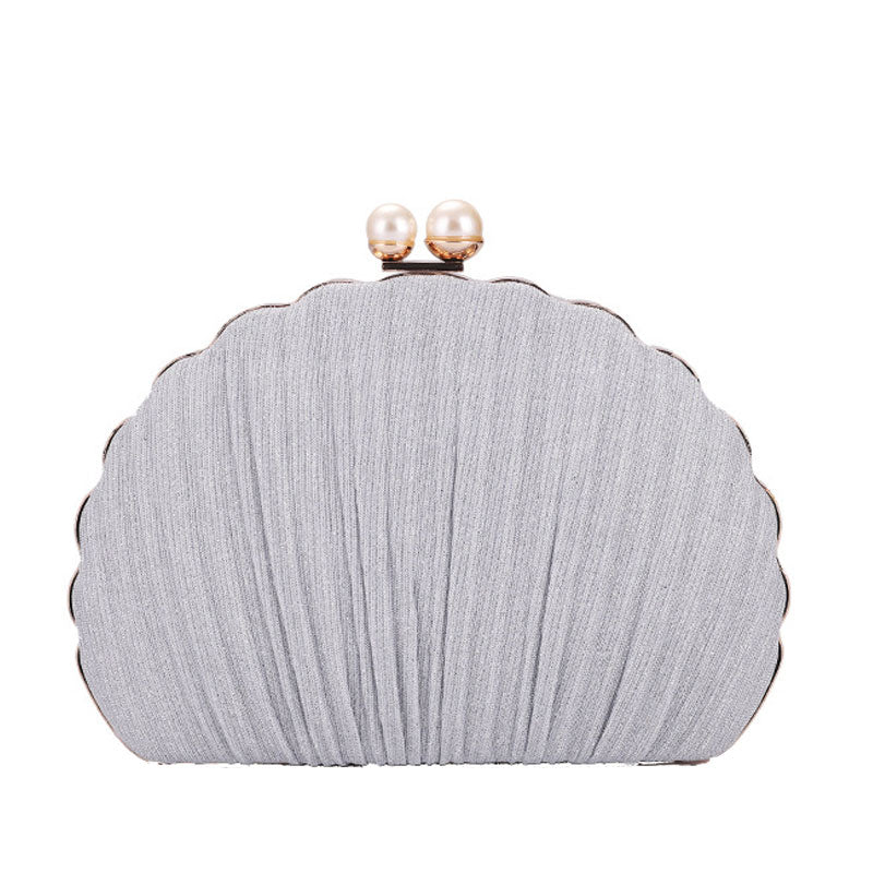 Trendy Scalloped Shell Pattern Pear Decor Ruched Clutch Bag - Silver
