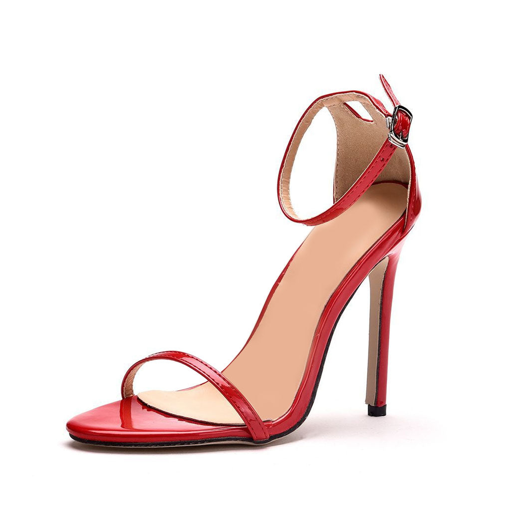 Trendy Solid Color Ankle Strap High Heel Sandals - Red