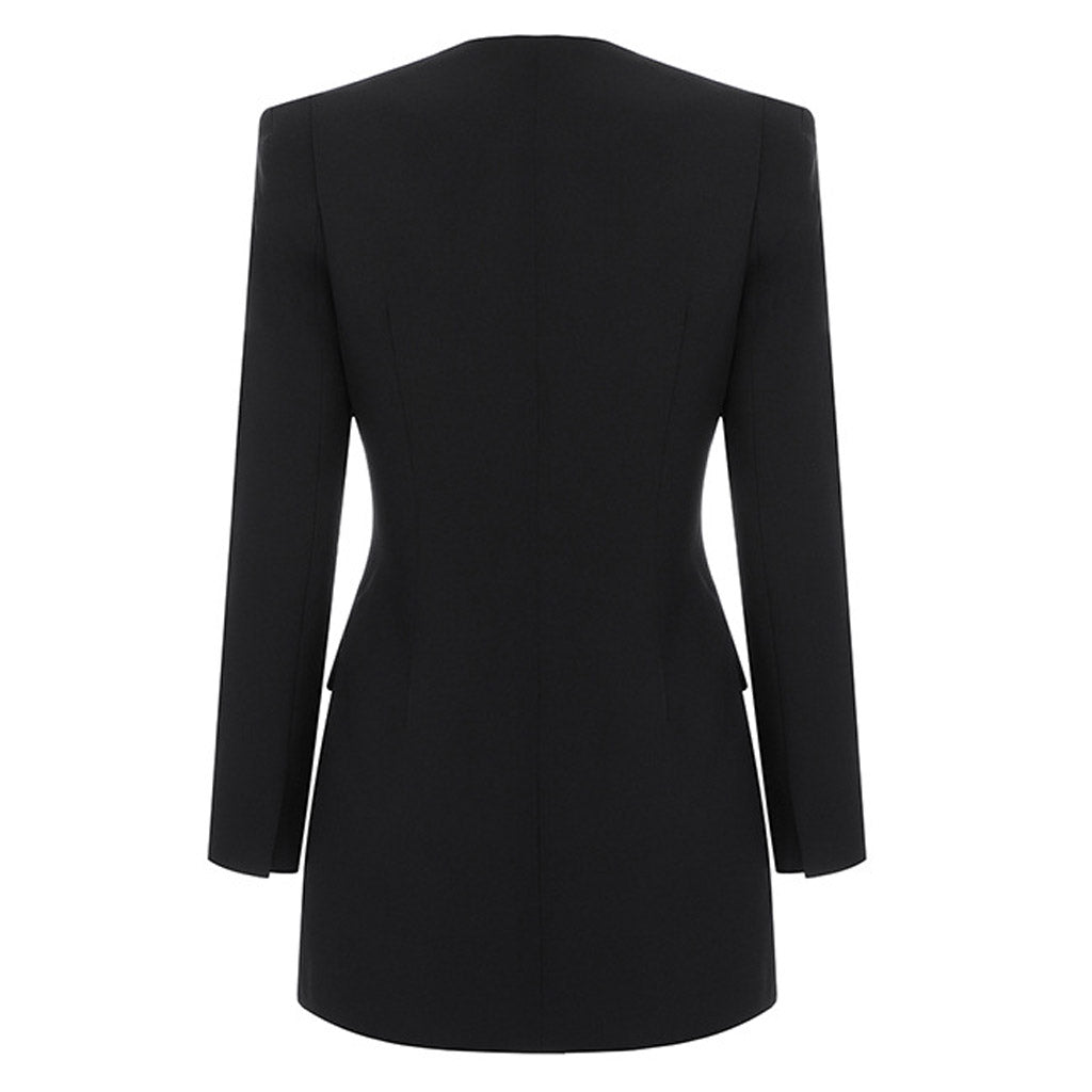 Unique Cutout Long Sleeve Button Down Mini Blazer Dress - Black