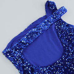 Unique One Shoulder Open Back Bodycon Sequin Mini Velvet Party Dress