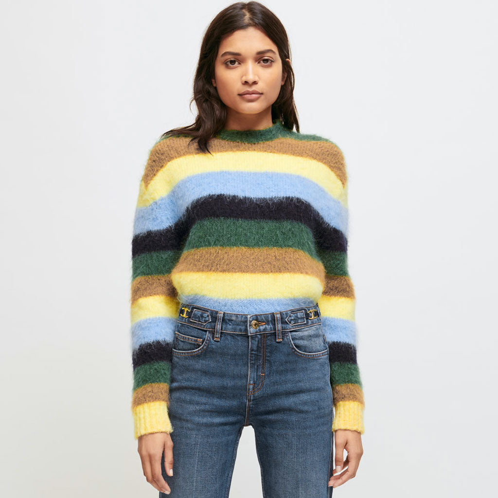 Vibrant Melange Striped Long Sleeve Pullover Sweater - Multicolor