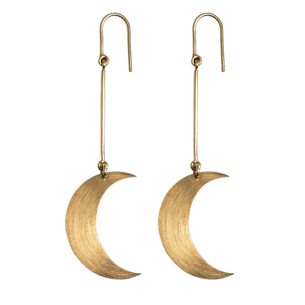 Vintage Crescent Moon Pendant Metal Drop Earrings - Gold