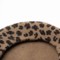 Vintage Leopard Print Wool Blend Beret - Coffee