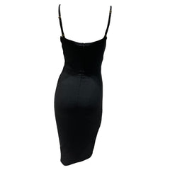 Vintage Plunging Neck Side Slit Bandage Party Midi Dress - Black