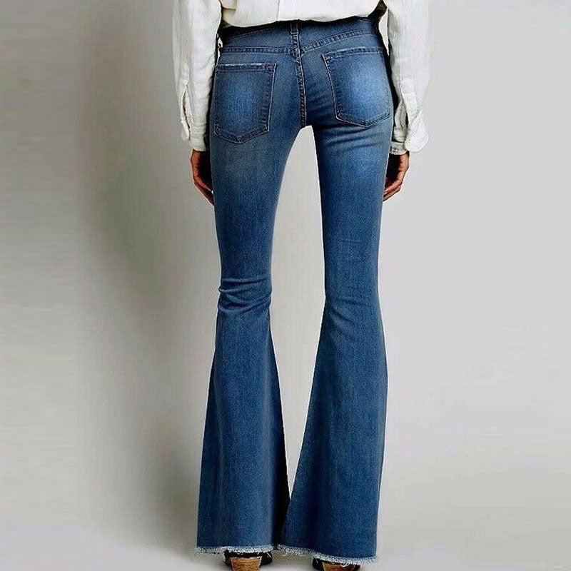 Vintage Raw Hem High Waist Flare Jeans - Blue
