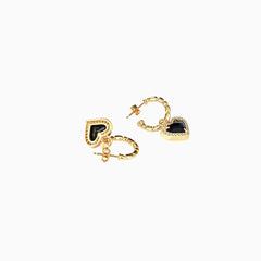 Vintage Rhinestone Embellished Sweetheart Drop Earrings - Black